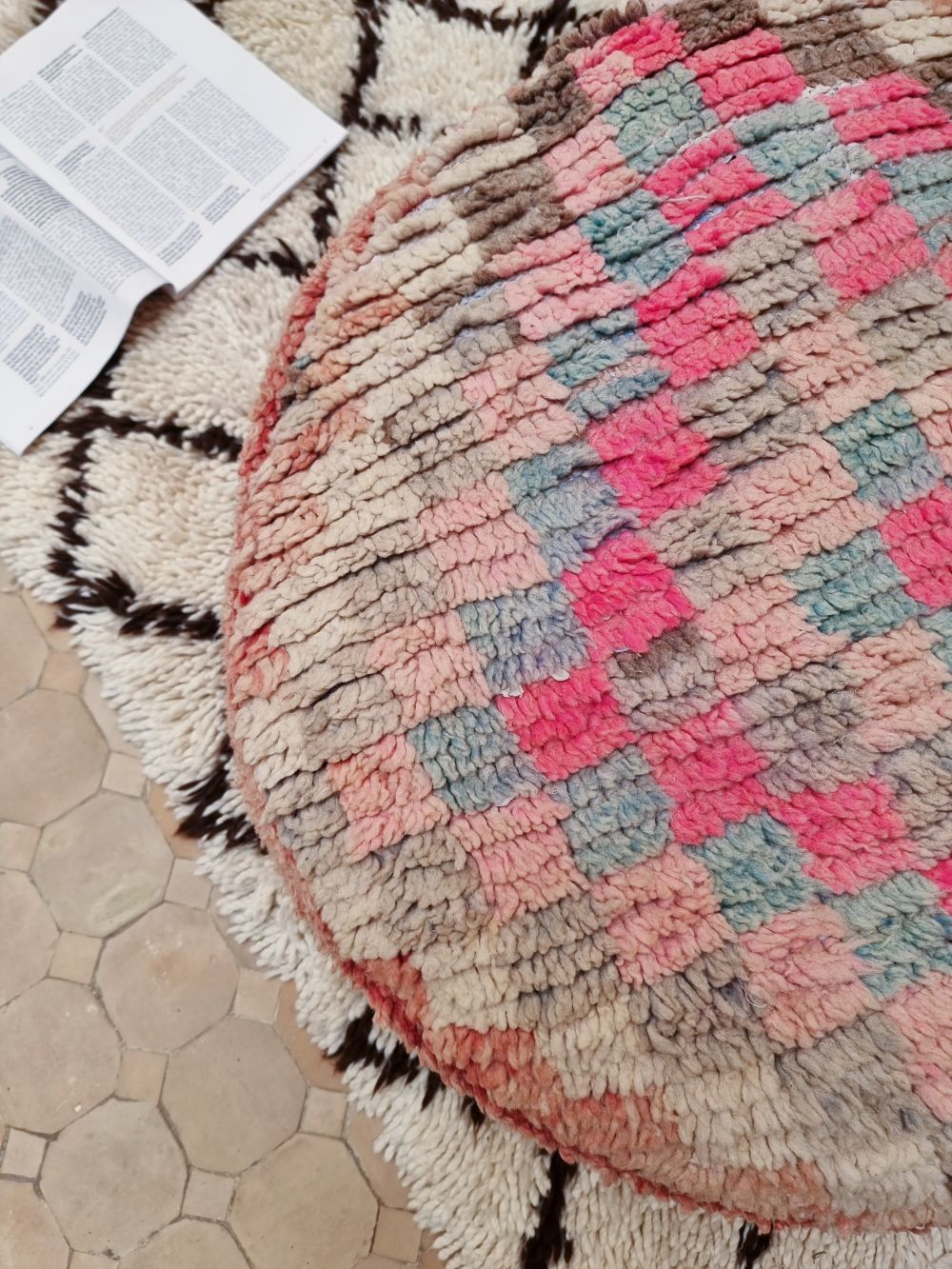 Moroccan Vintage Checkered Round Pouf