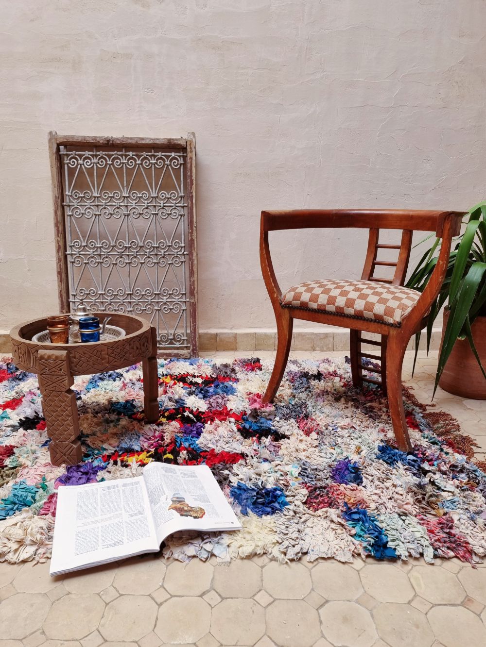 Moroccan Vintage Boucherouite Rug 210x125cm