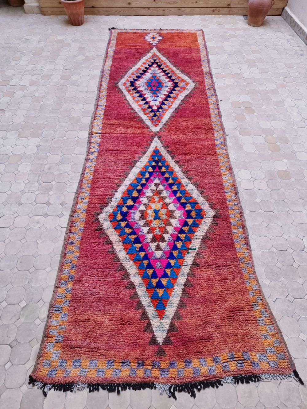 Moroccan Vintage Boujaad runner Rug 375x115cm