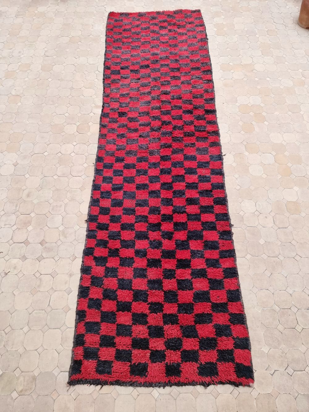 Moroccan Checkered Vintage runner Rug 305x95cm