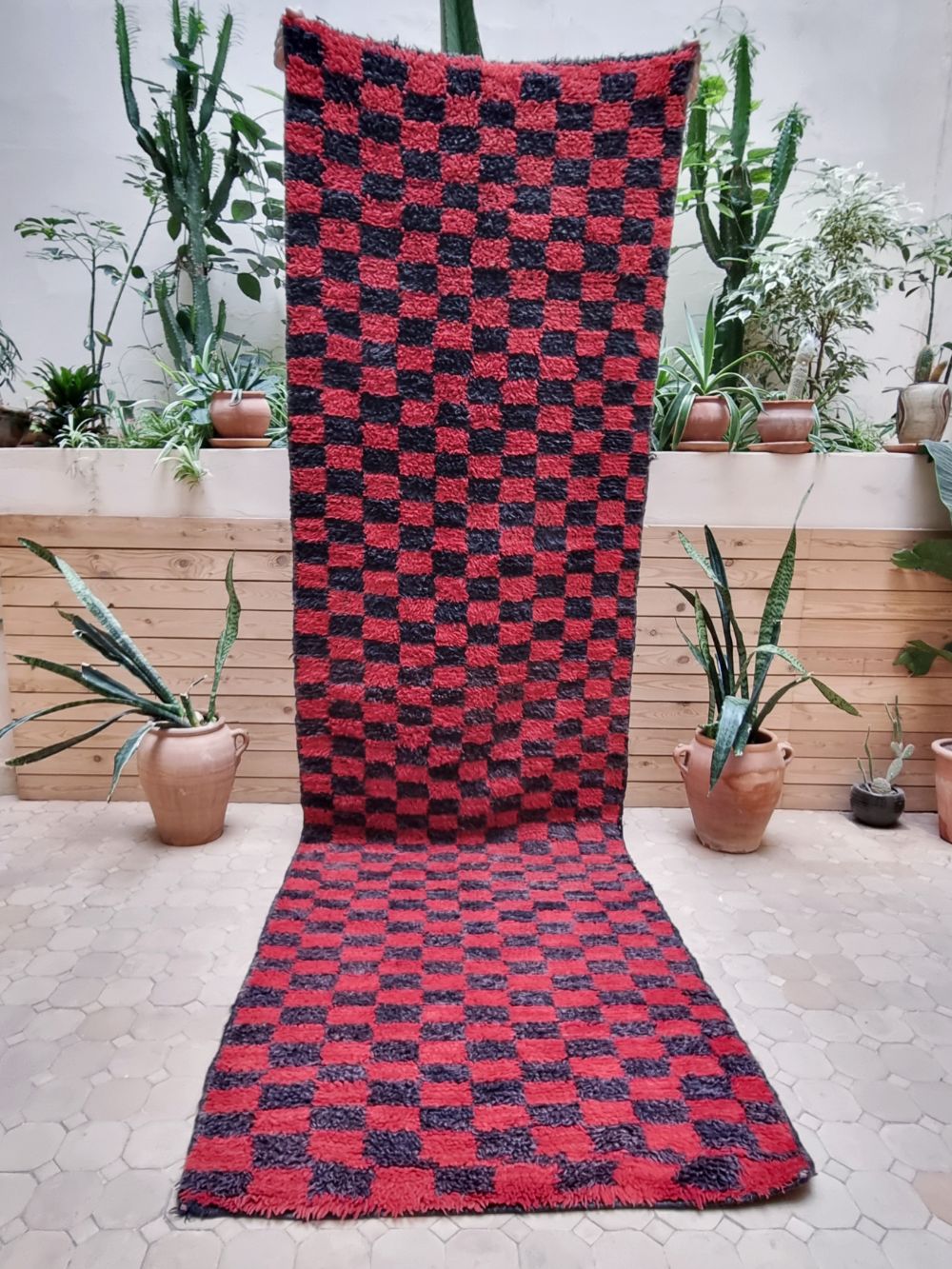 Moroccan Checkered Vintage runner Rug 305x95cm