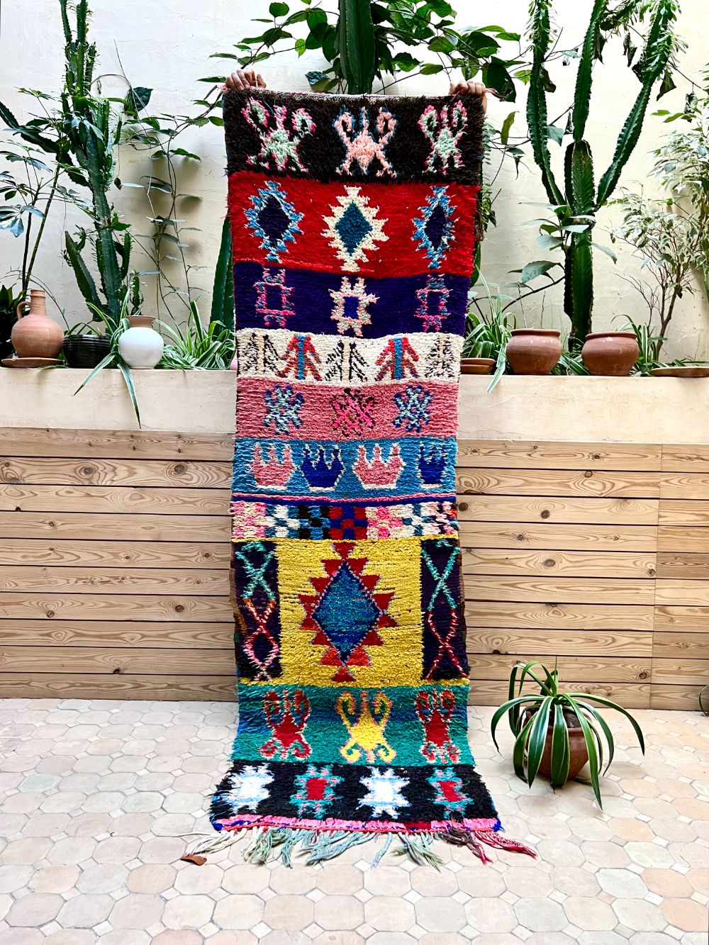 Moroccan Vintage Boucherouite runner Rug 235x70cm