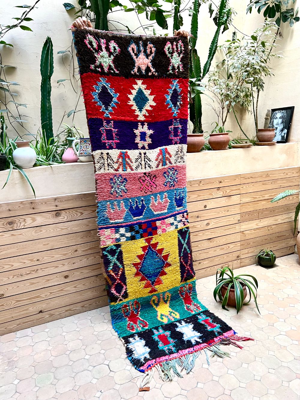 Moroccan Vintage Boucherouite runner Rug 235x70cm