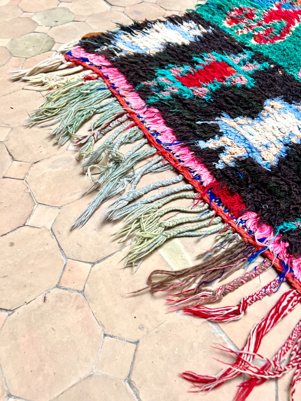 Moroccan Vintage Boucherouite runner Rug 235x70cm