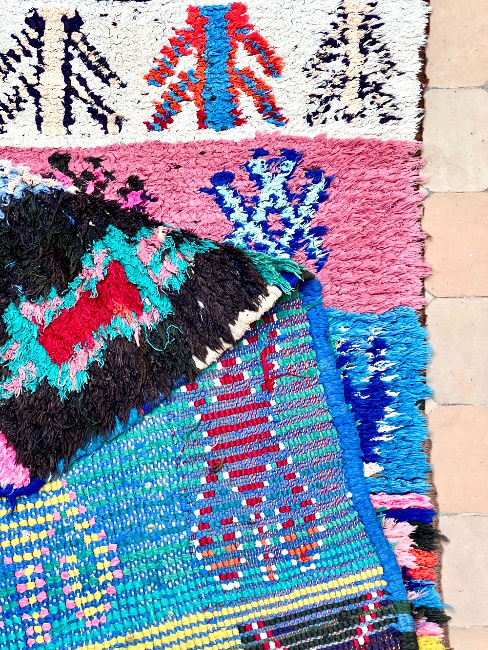 Moroccan Vintage Boucherouite runner Rug 235x70cm