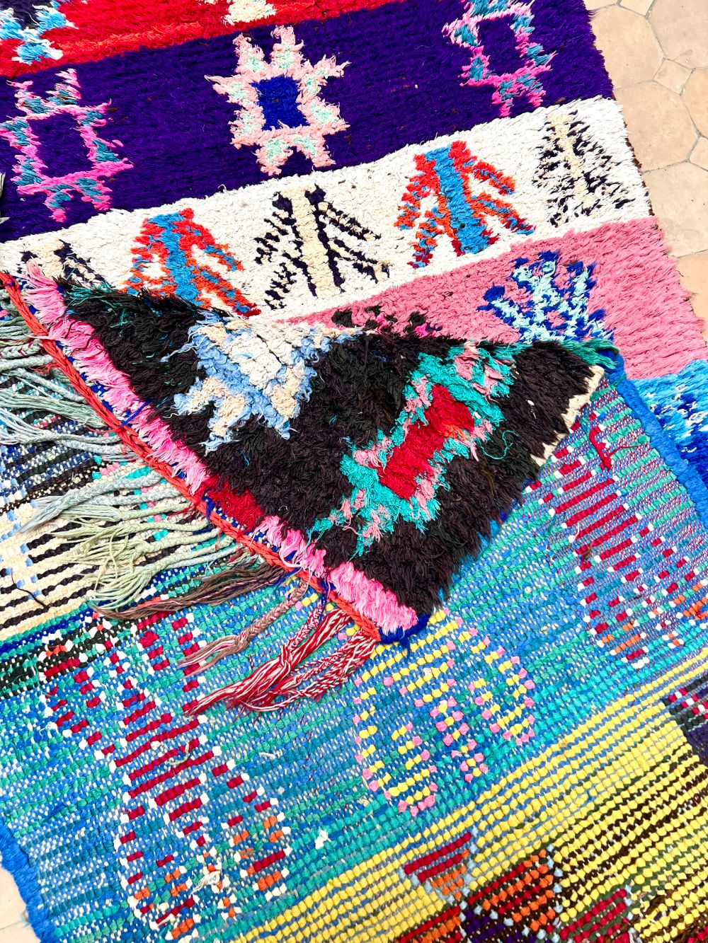 Moroccan Vintage Boucherouite runner Rug 235x70cm