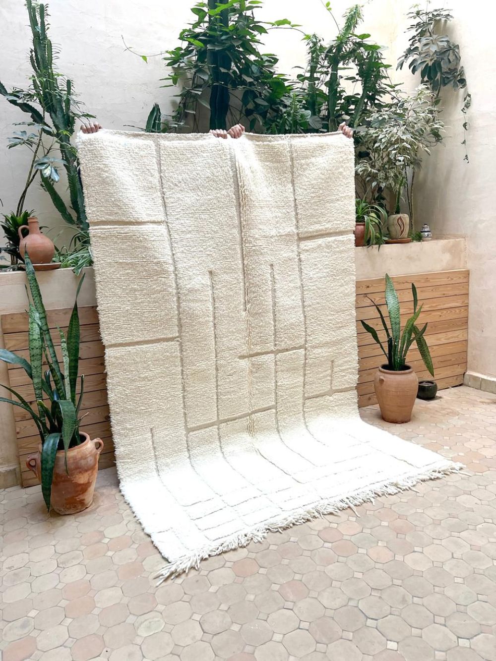 Moroccan All White Rug 240x155cm