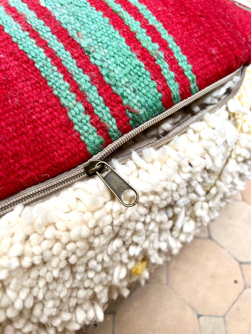 Moroccan Yellow and white Pouf