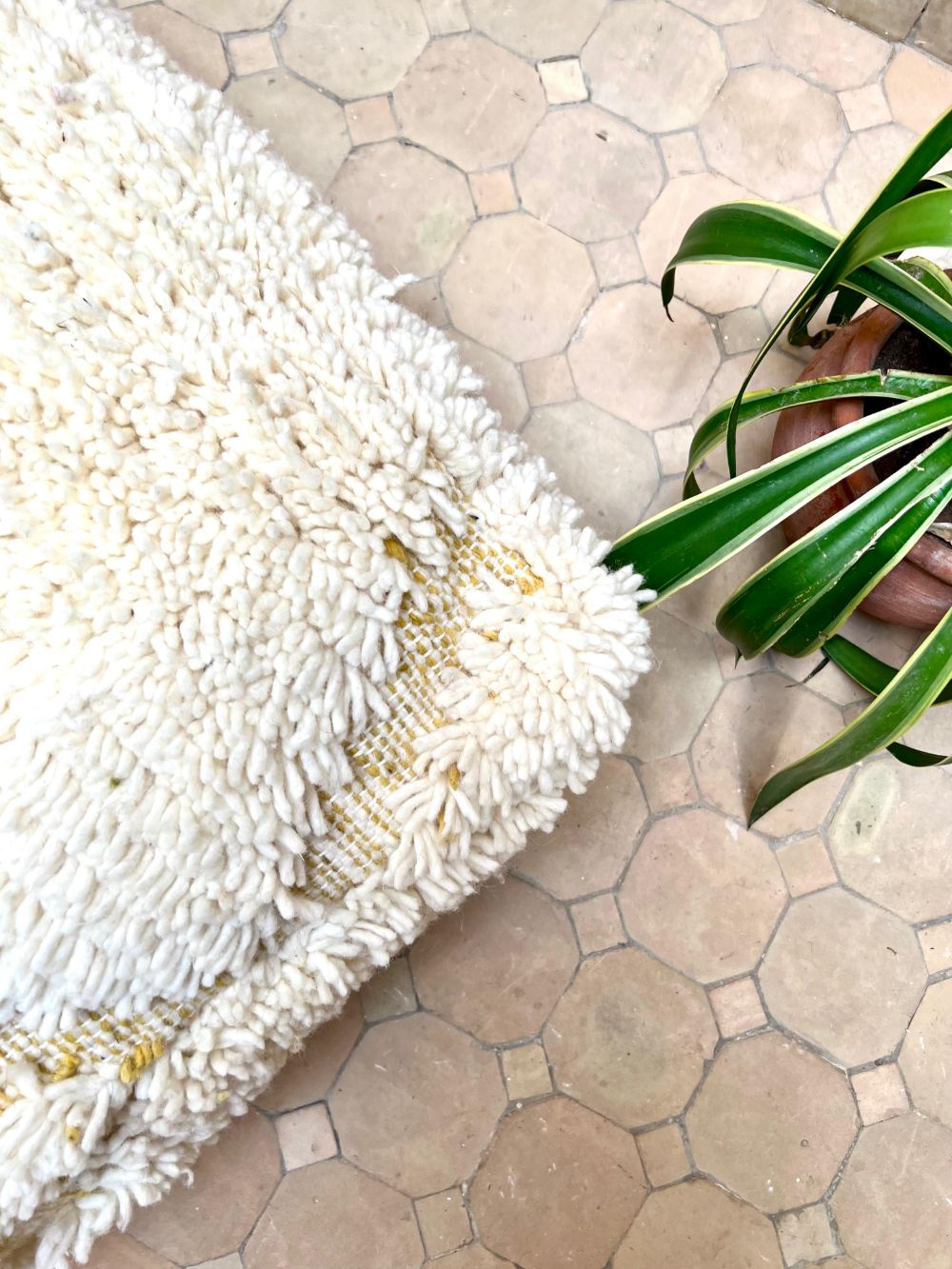 Moroccan Yellow and white Pouf