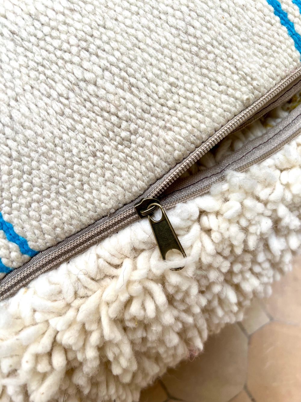 Moroccan Yellow and white Pouf