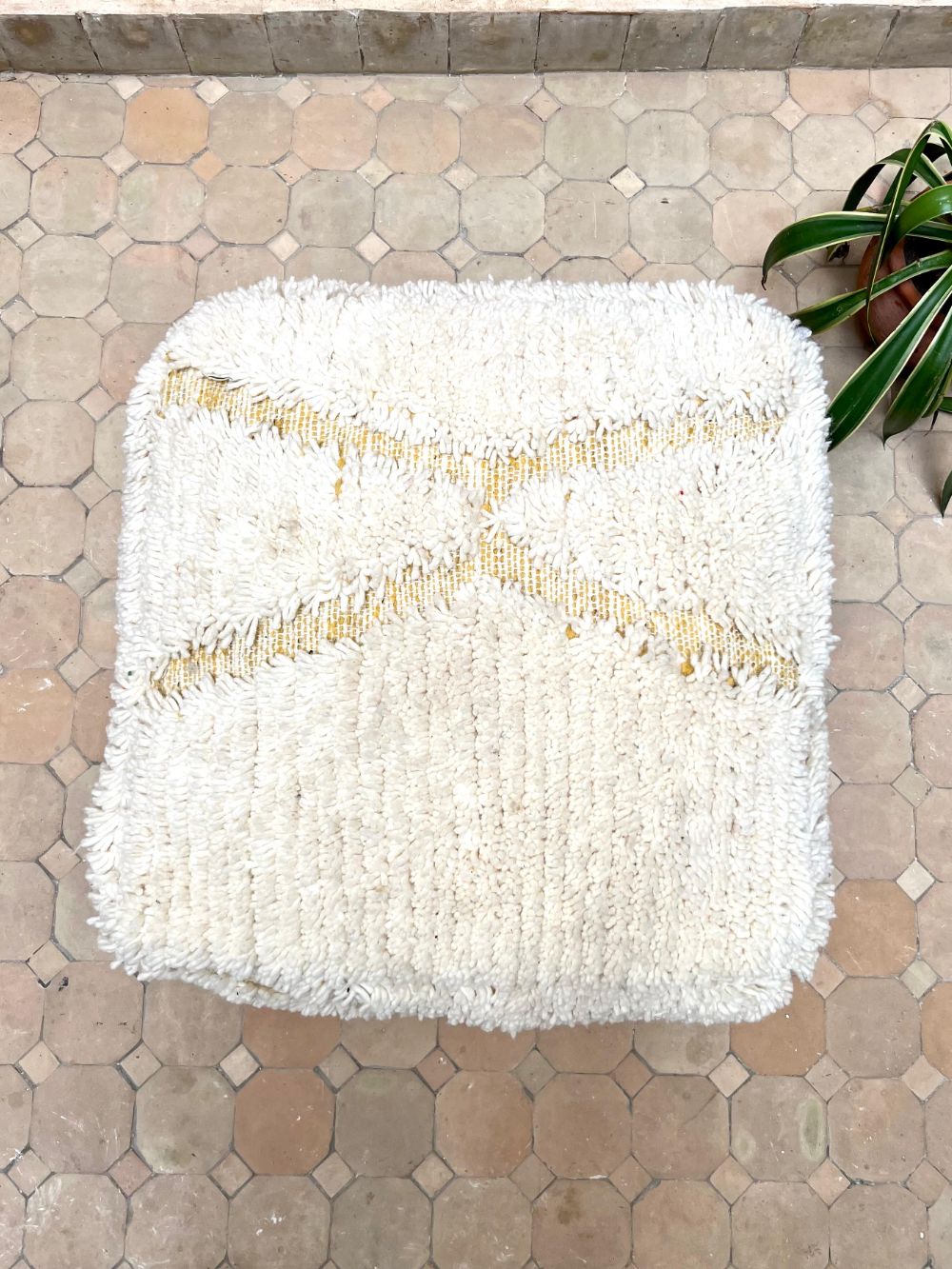 Moroccan Yellow and white Pouf