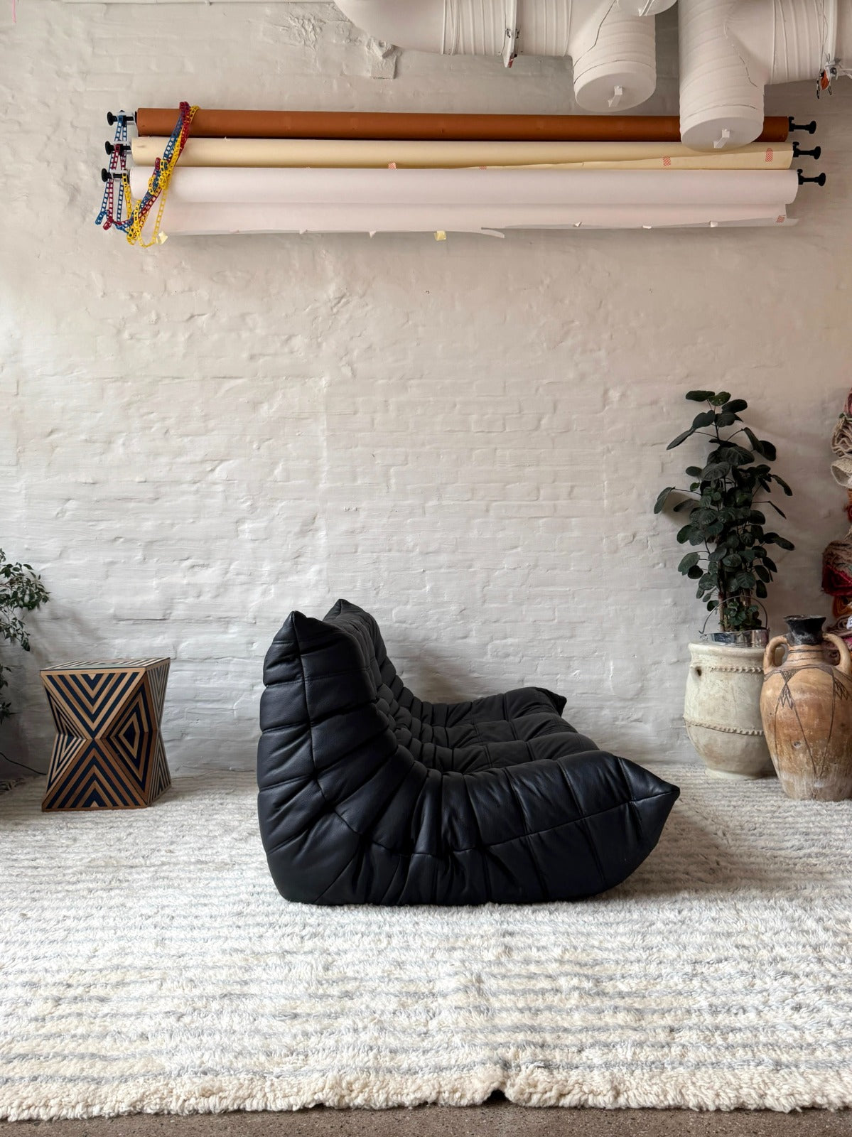 Togo Sofa by Michel Ducaroy, Black Leather 3-Seater