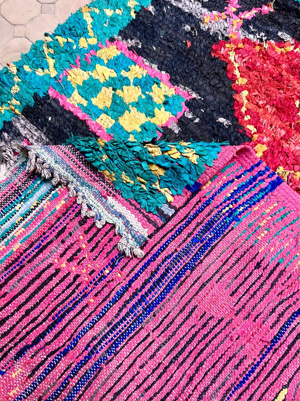 Moroccan Vintage Boucherouite Rug 335x150cm