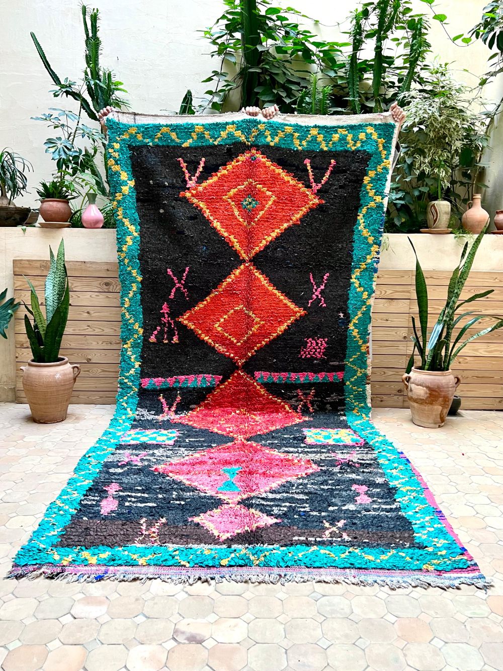 Moroccan Vintage Boucherouite Rug 335x150cm