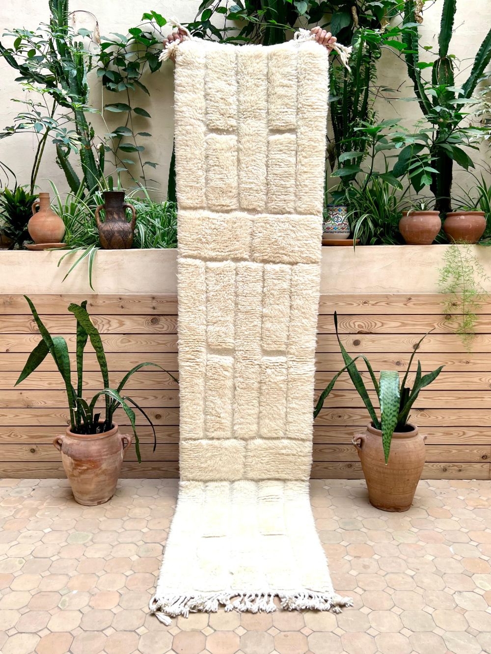 Moroccan All White Runner Rug 255x60cm