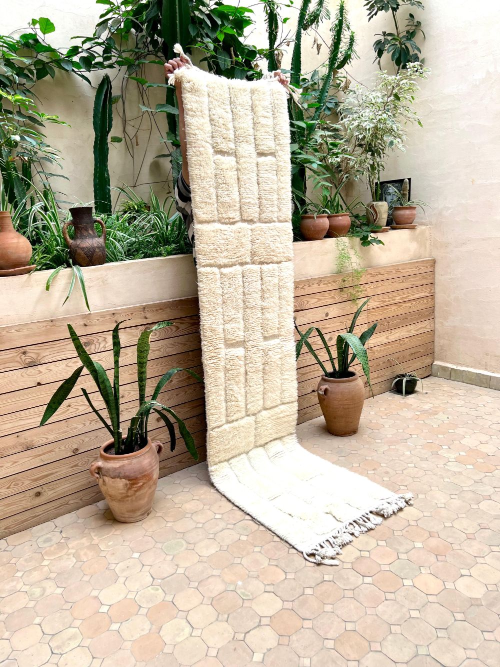 Moroccan All White Runner Rug 255x60cm