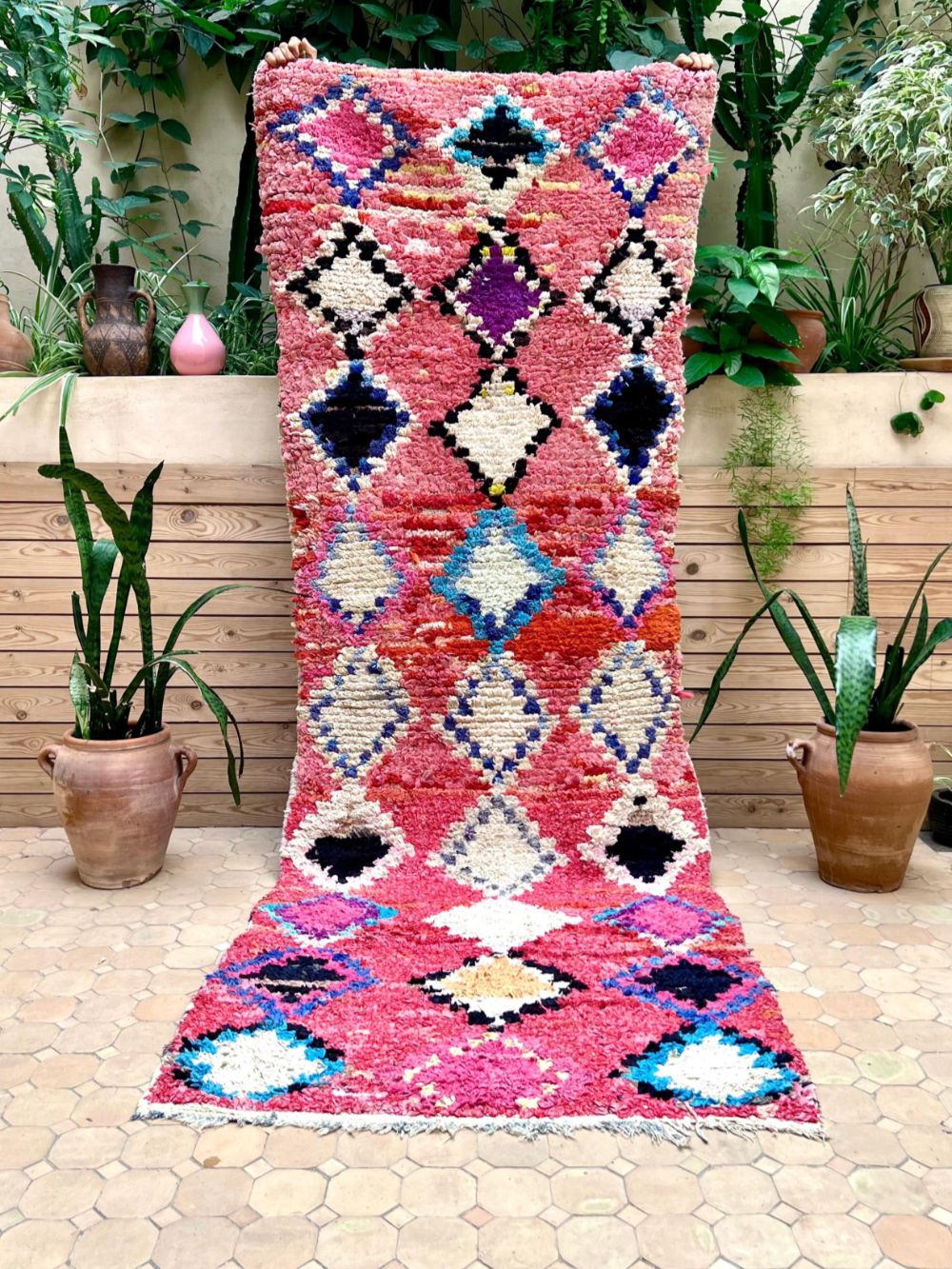 Moroccan Vintage Boucherouite runner Rug 265x95cm