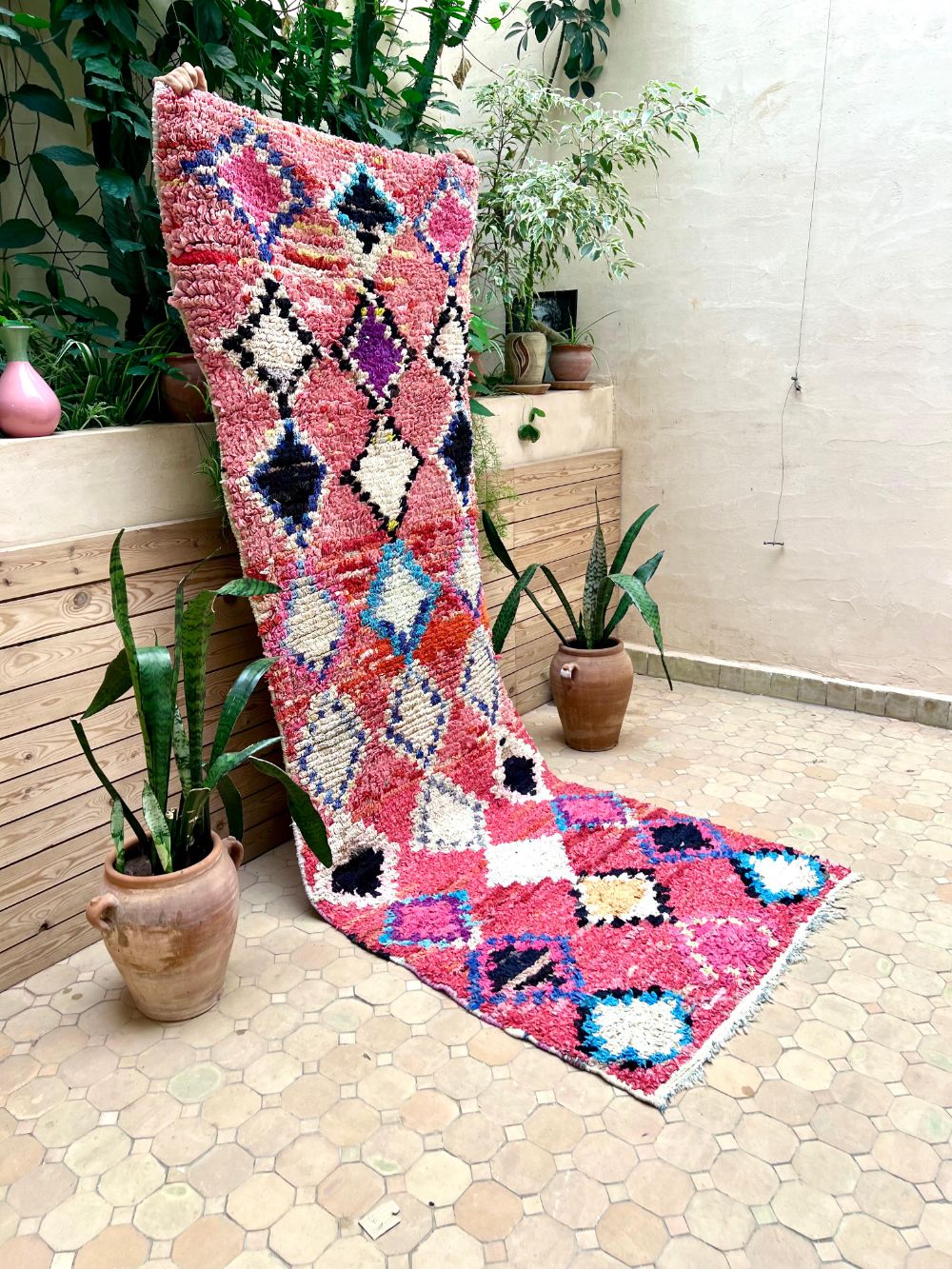 Moroccan Vintage Boucherouite runner Rug 265x95cm