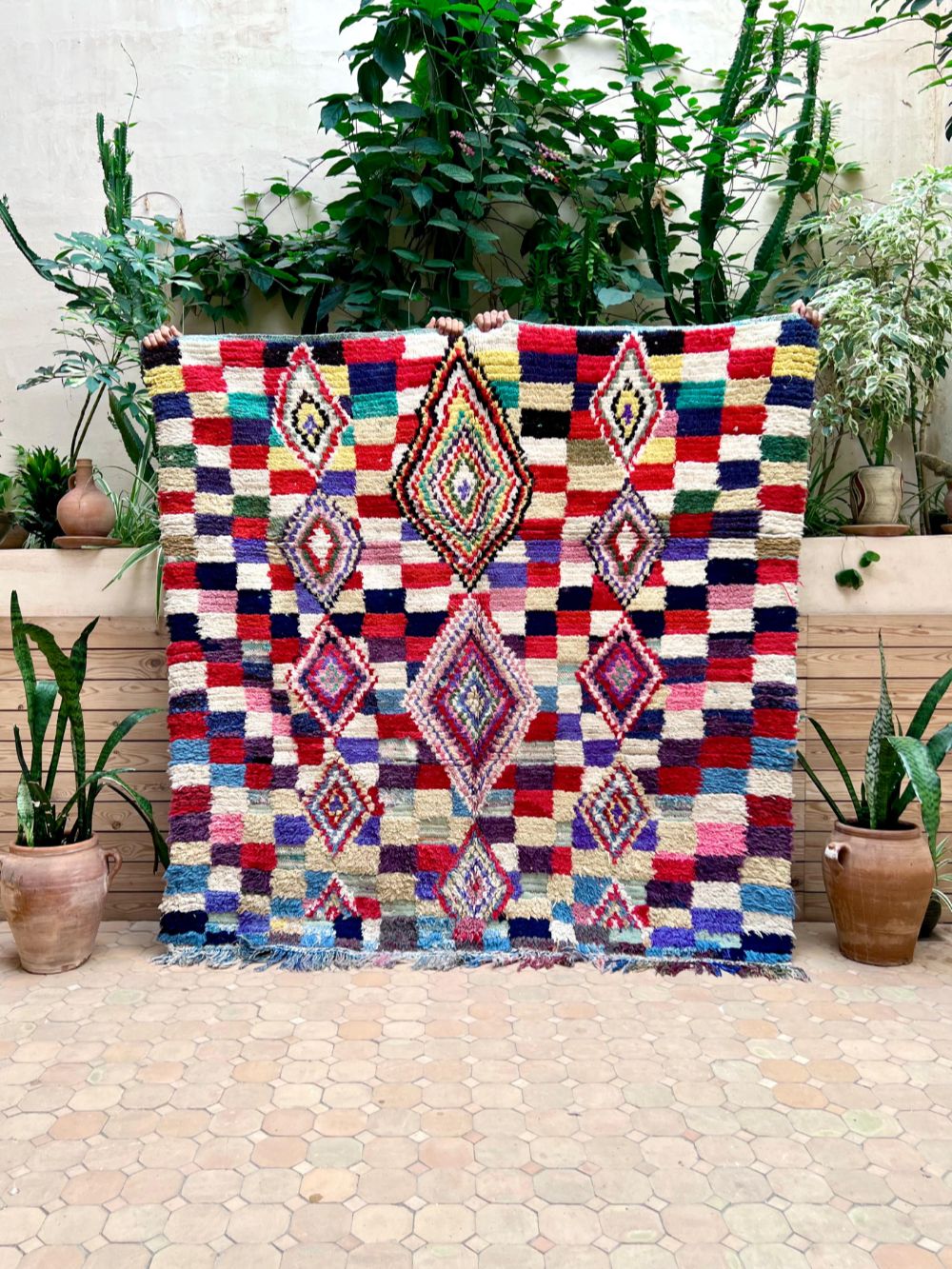 Marokkolainen vintage Boucherouite matto 170x170cm