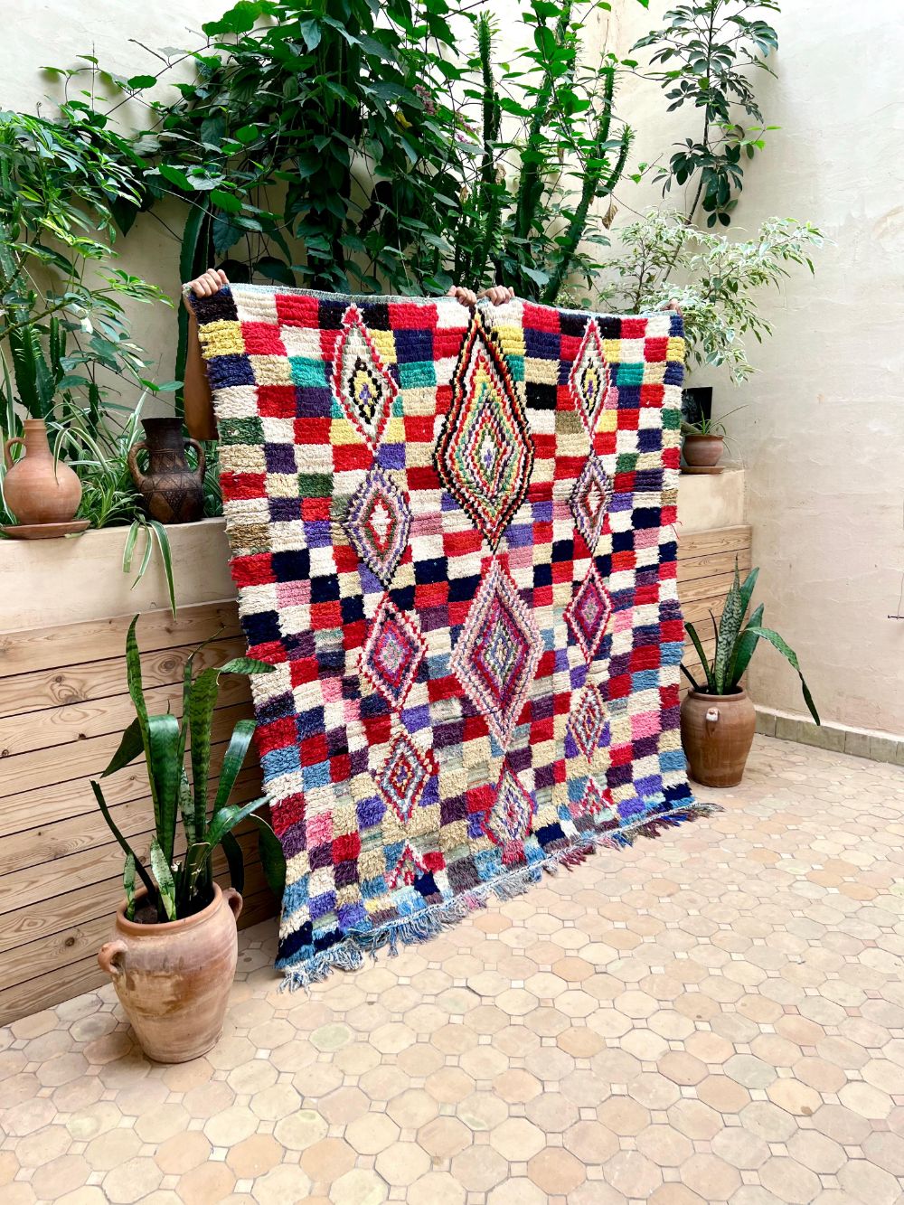 Marokkolainen vintage Boucherouite matto 170x170cm