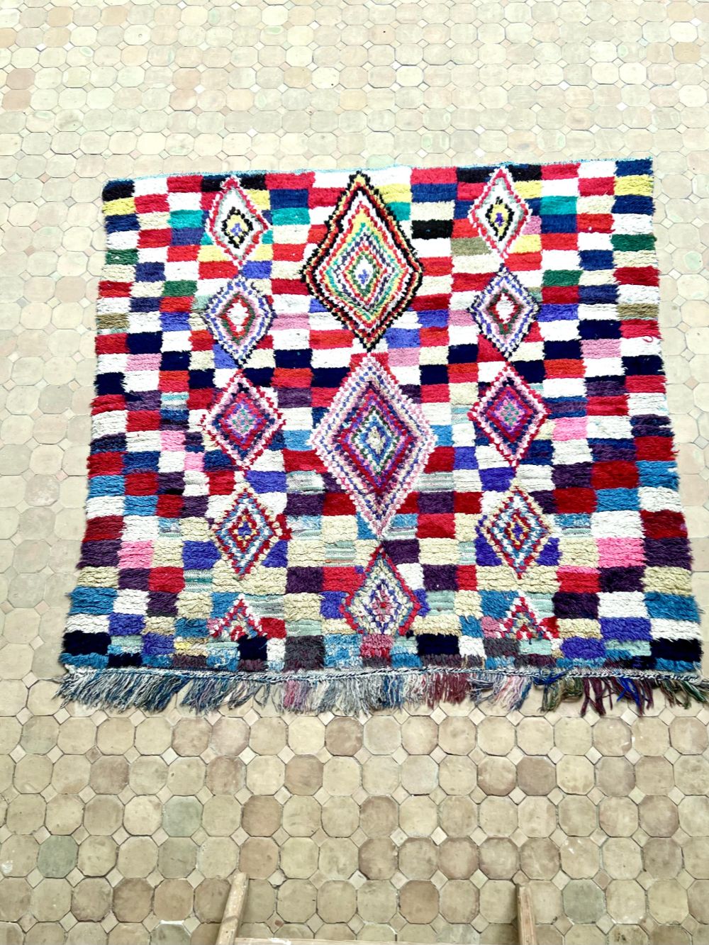 Marokkolainen vintage Boucherouite matto 170x170cm