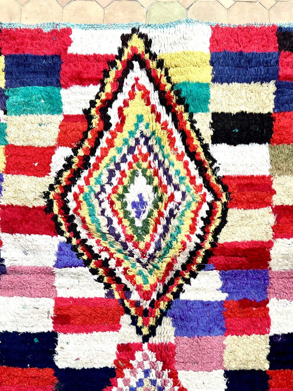 Marokkolainen vintage Boucherouite matto 170x170cm