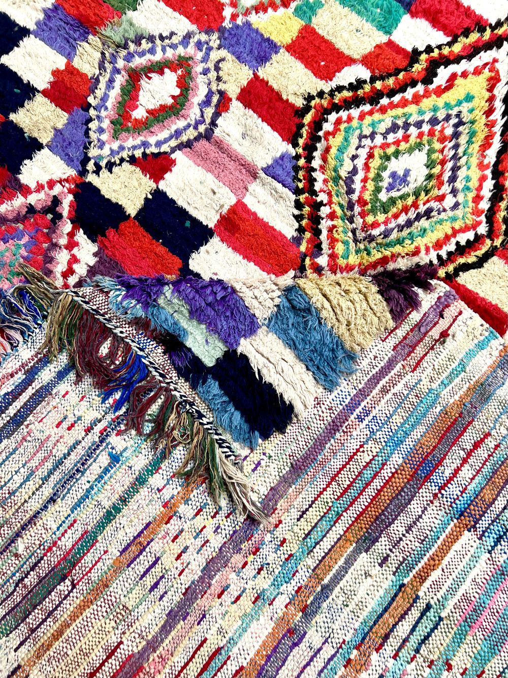 Marokkolainen vintage Boucherouite matto 170x170cm