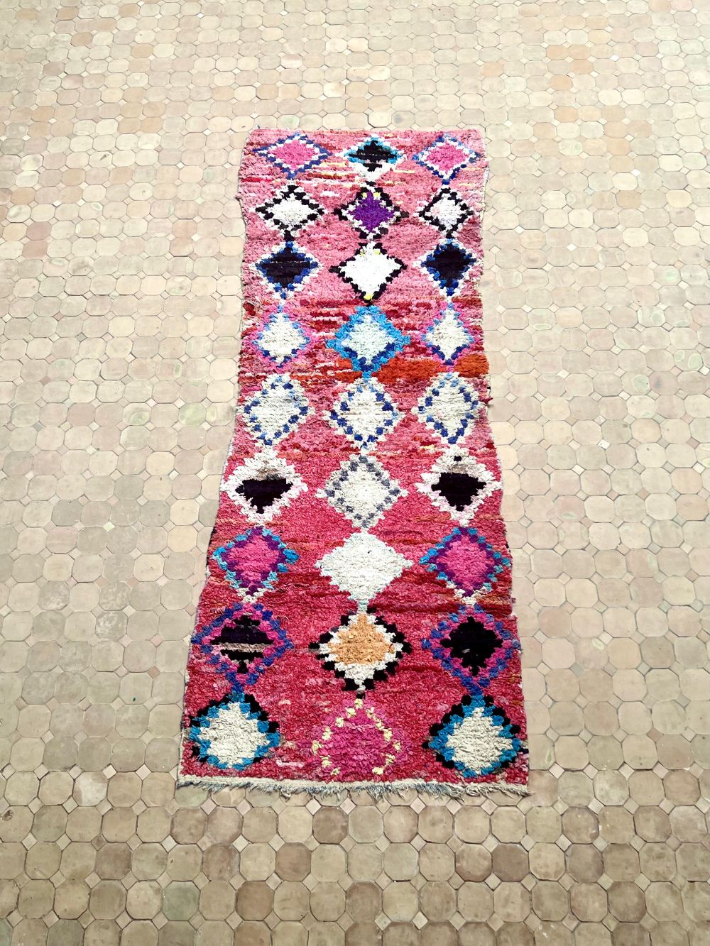 Moroccan Vintage Boucherouite runner Rug 265x95cm
