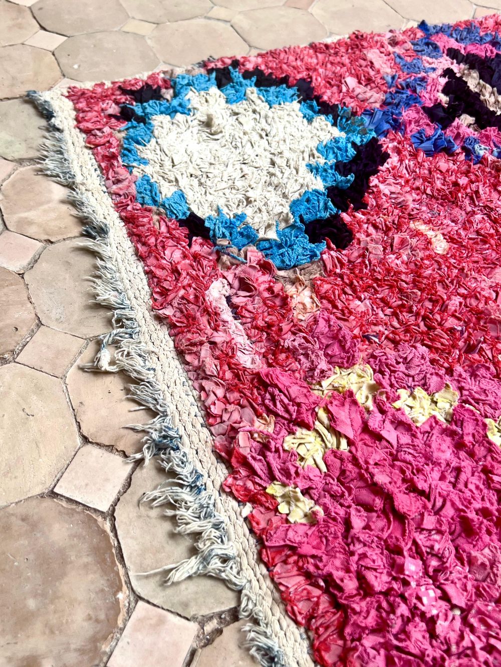 Moroccan Vintage Boucherouite runner Rug 265x95cm