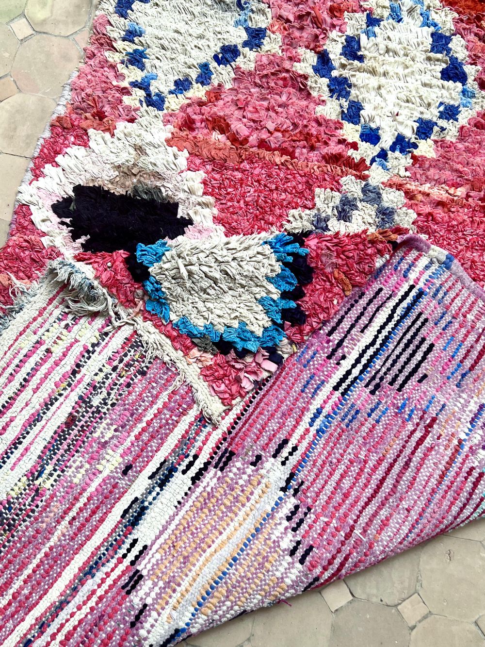 Moroccan Vintage Boucherouite runner Rug 265x95cm