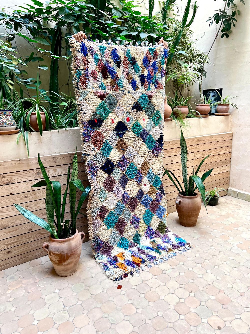 Moroccan Vintage Boucherouite Rug 210x95cm