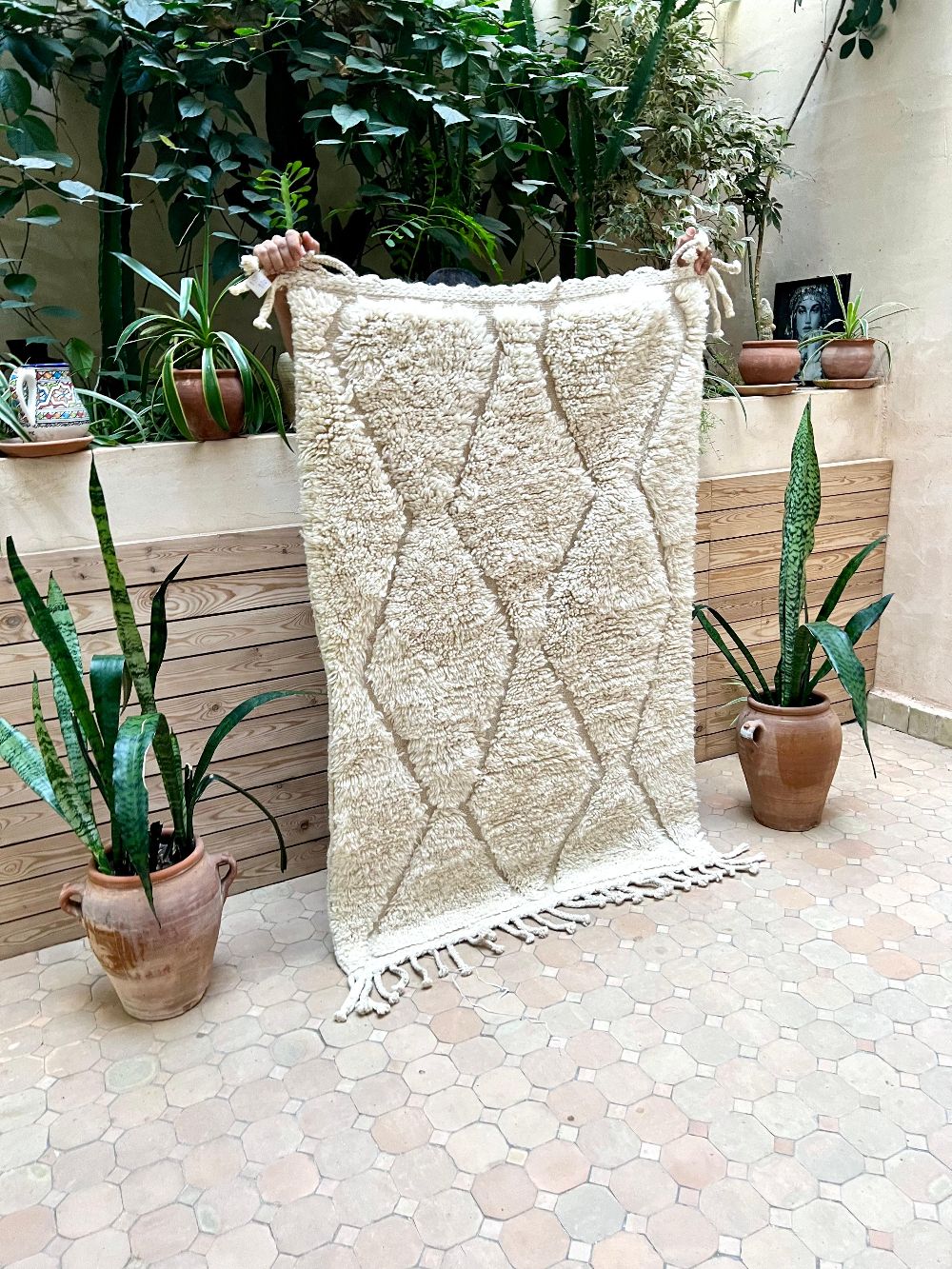 Moroccan All White Rug 150x110cm