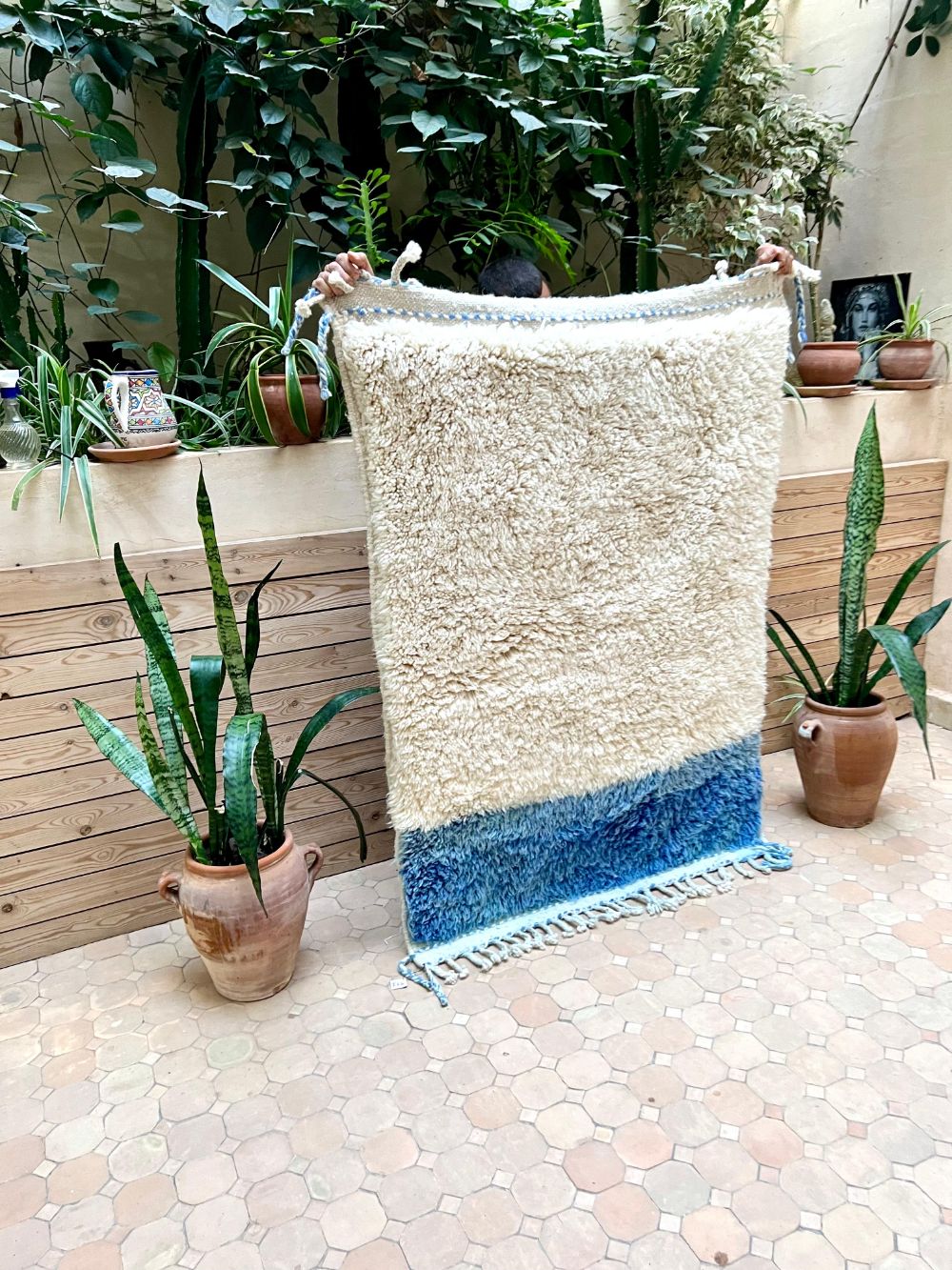 Moroccan Blue & White Rug 150x105cm