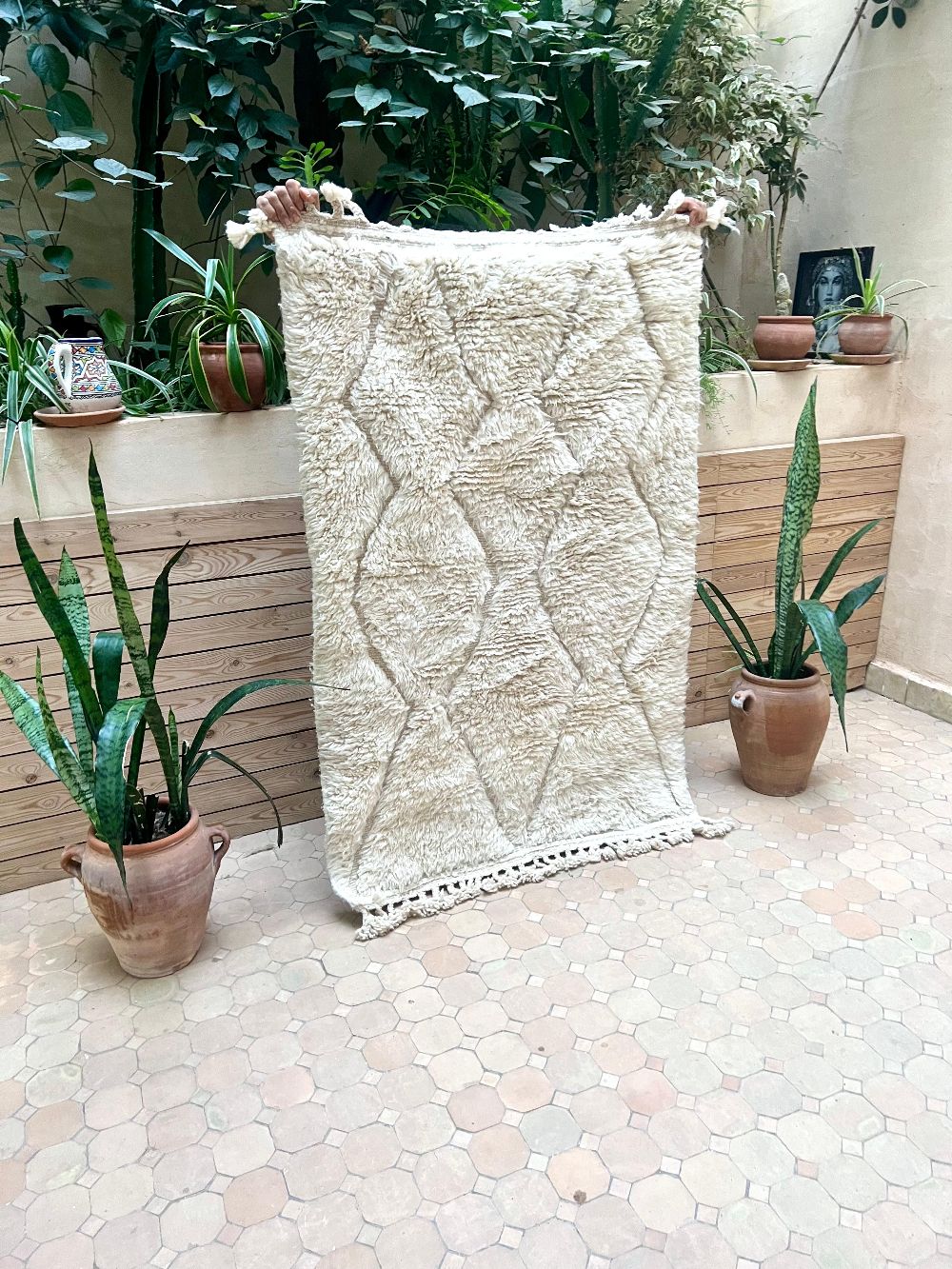 Moroccan All White Rug 155x110cm