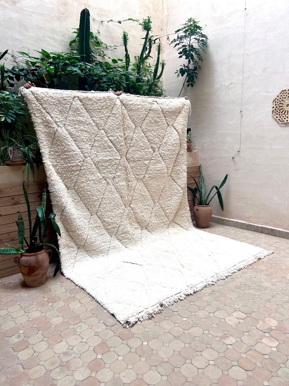 Moroccan All White Rug 295x205cm