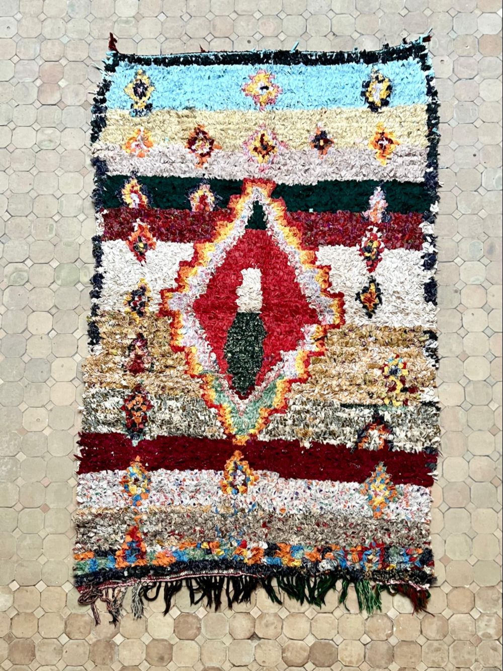 Moroccan Vintage Boucherouite Rug 215x130cm