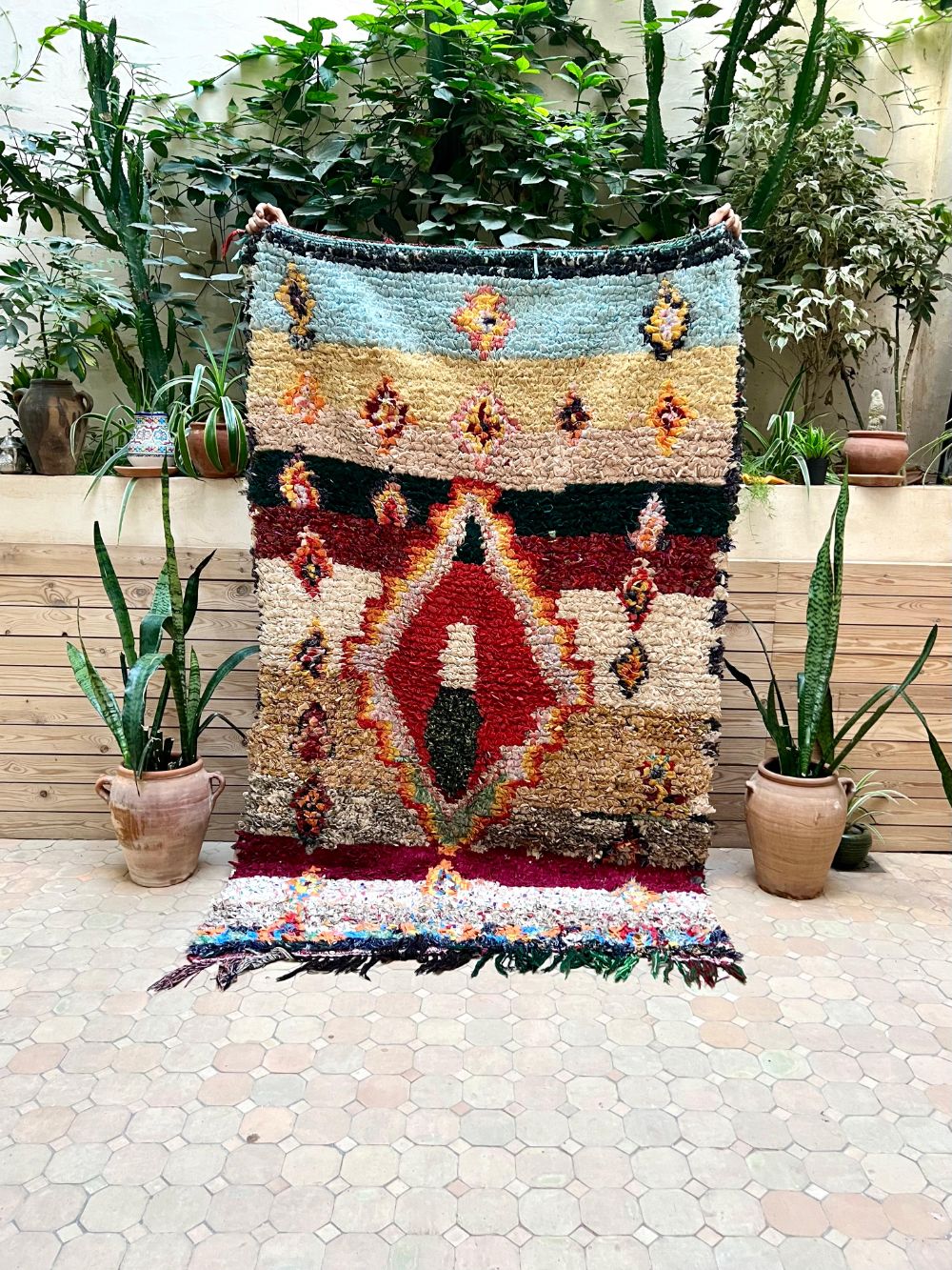 Moroccan Vintage Boucherouite Rug 215x130cm