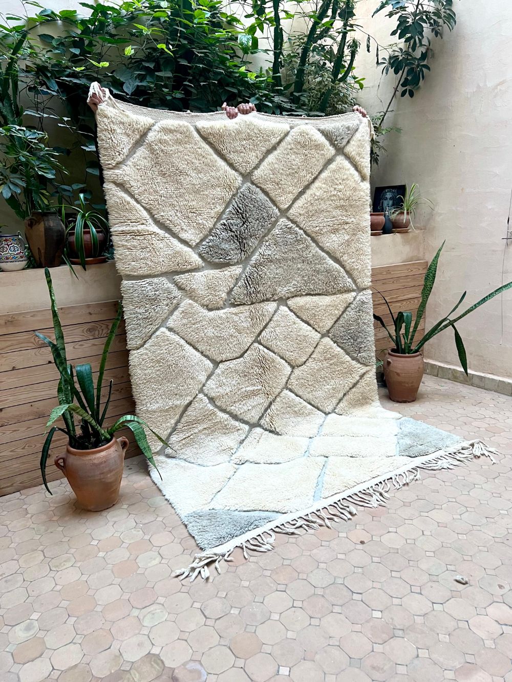 Moroccan Cream and Blue Rug 255x160cm