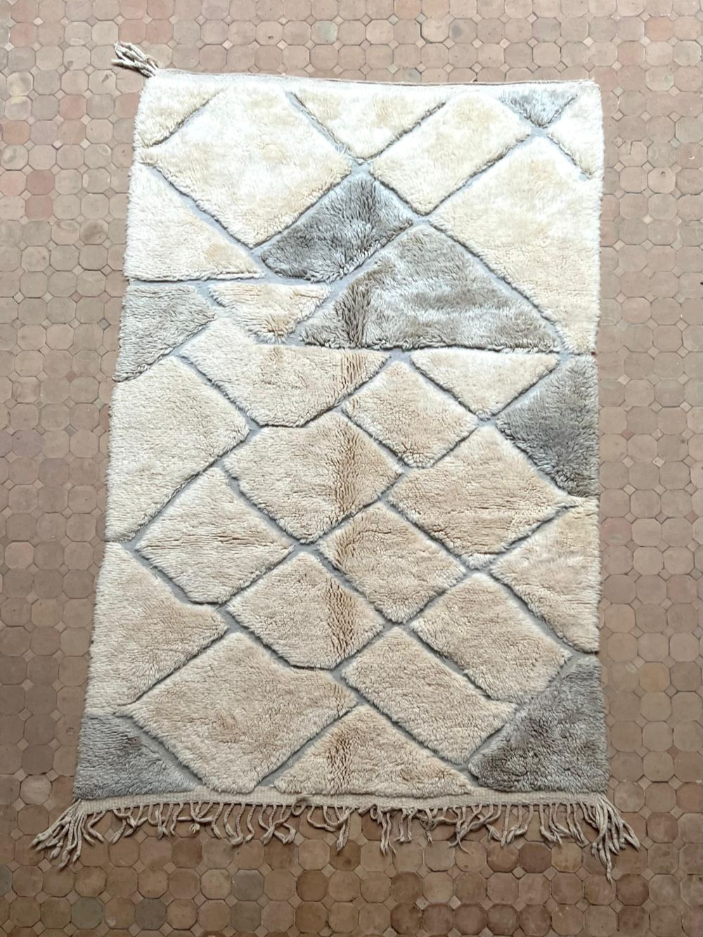 Moroccan Cream and Blue Rug 255x160cm