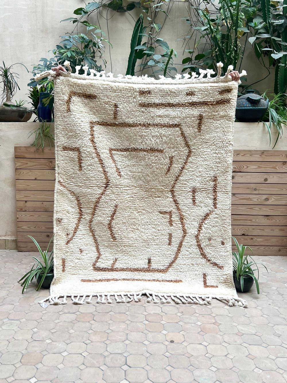 Marokkolainen cream & ruskea matto 150x120cm