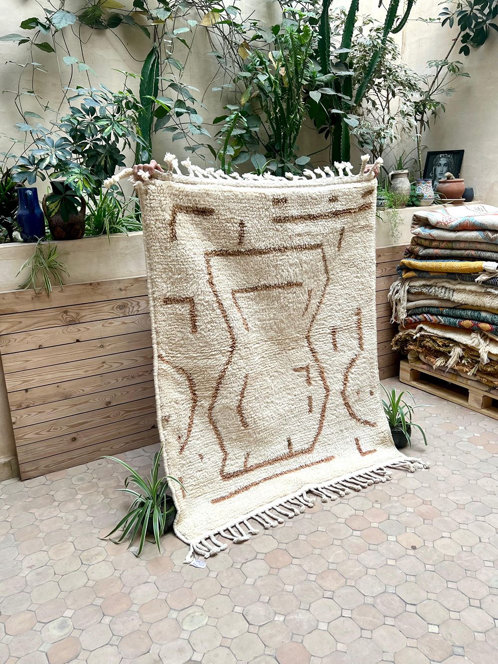 Marokkolainen cream & ruskea matto 150x120cm