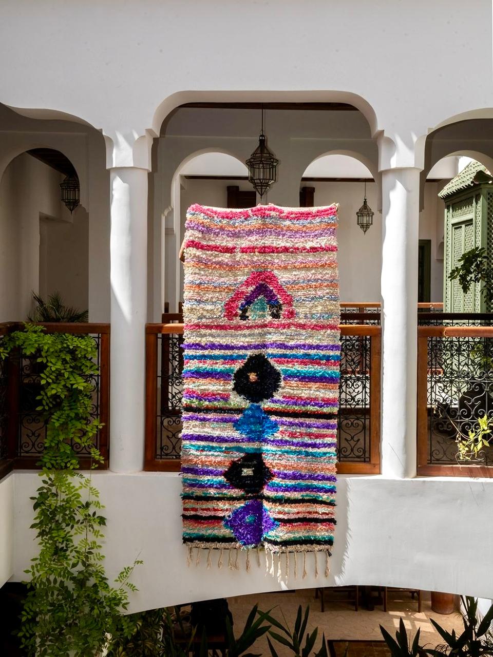 Moroccan Vintage Boucherouite Rug 220x105cm