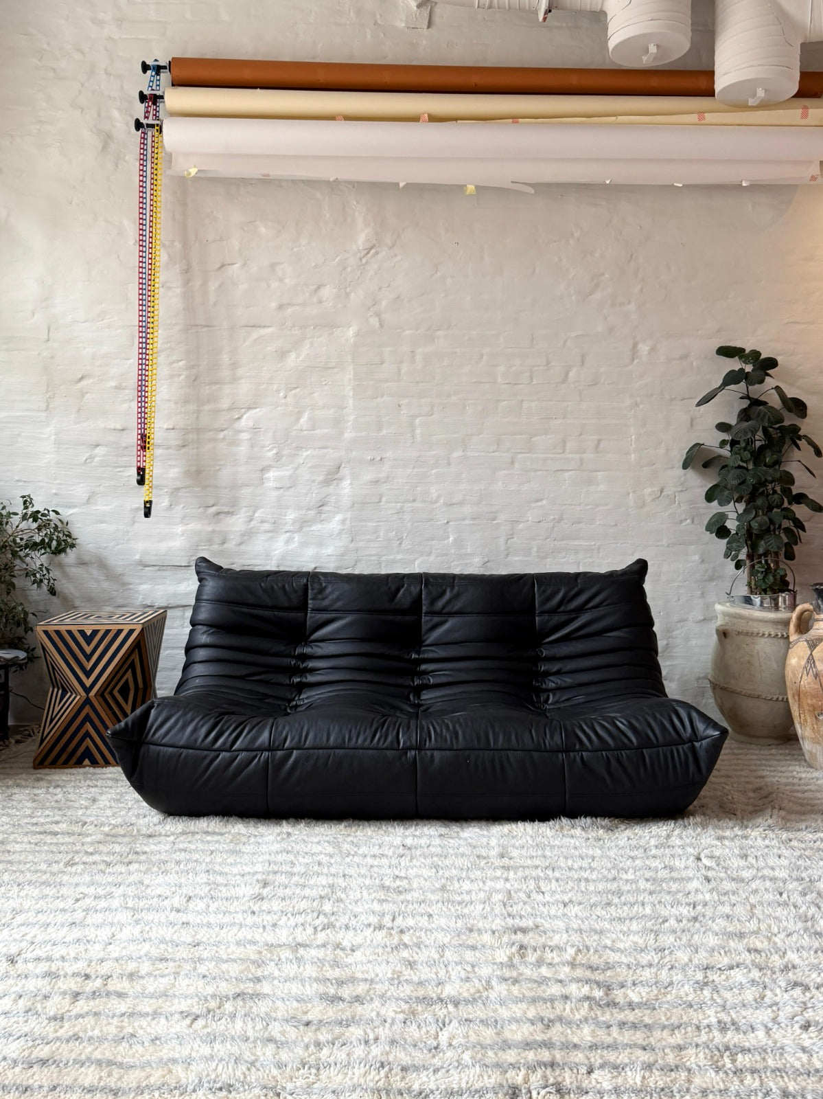 Togo Sofa by Michel Ducaroy, Black Leather 3-Seater