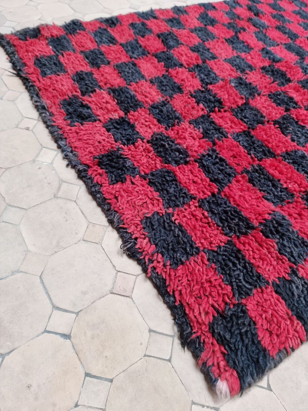 Marokkolainen ruudullinen vintage käytävämatto 305x95cm