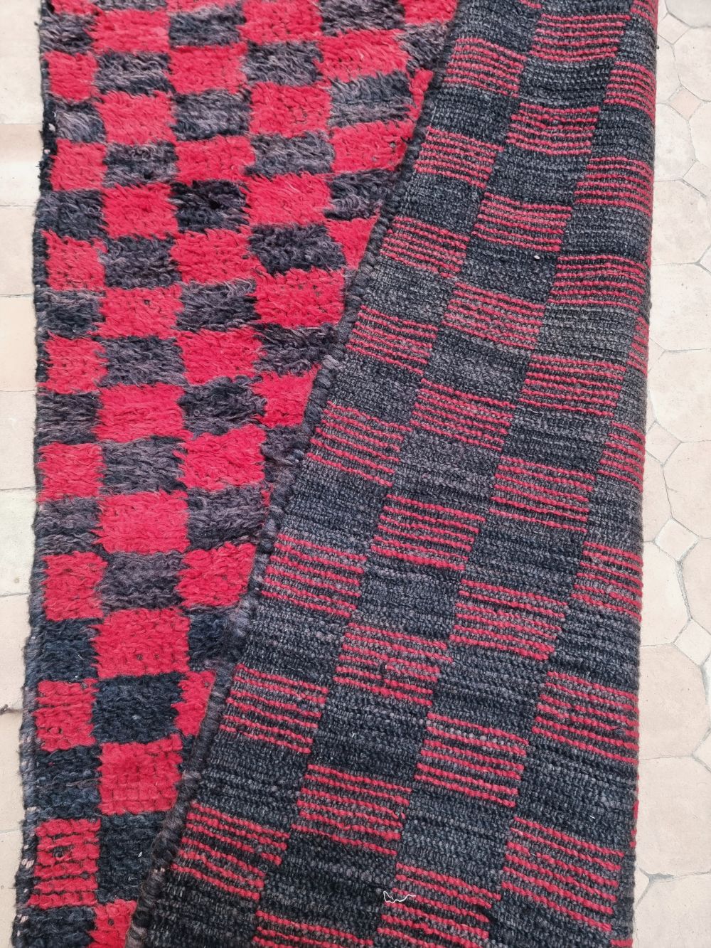 Marokkolainen ruudullinen vintage käytävämatto 305x95cm