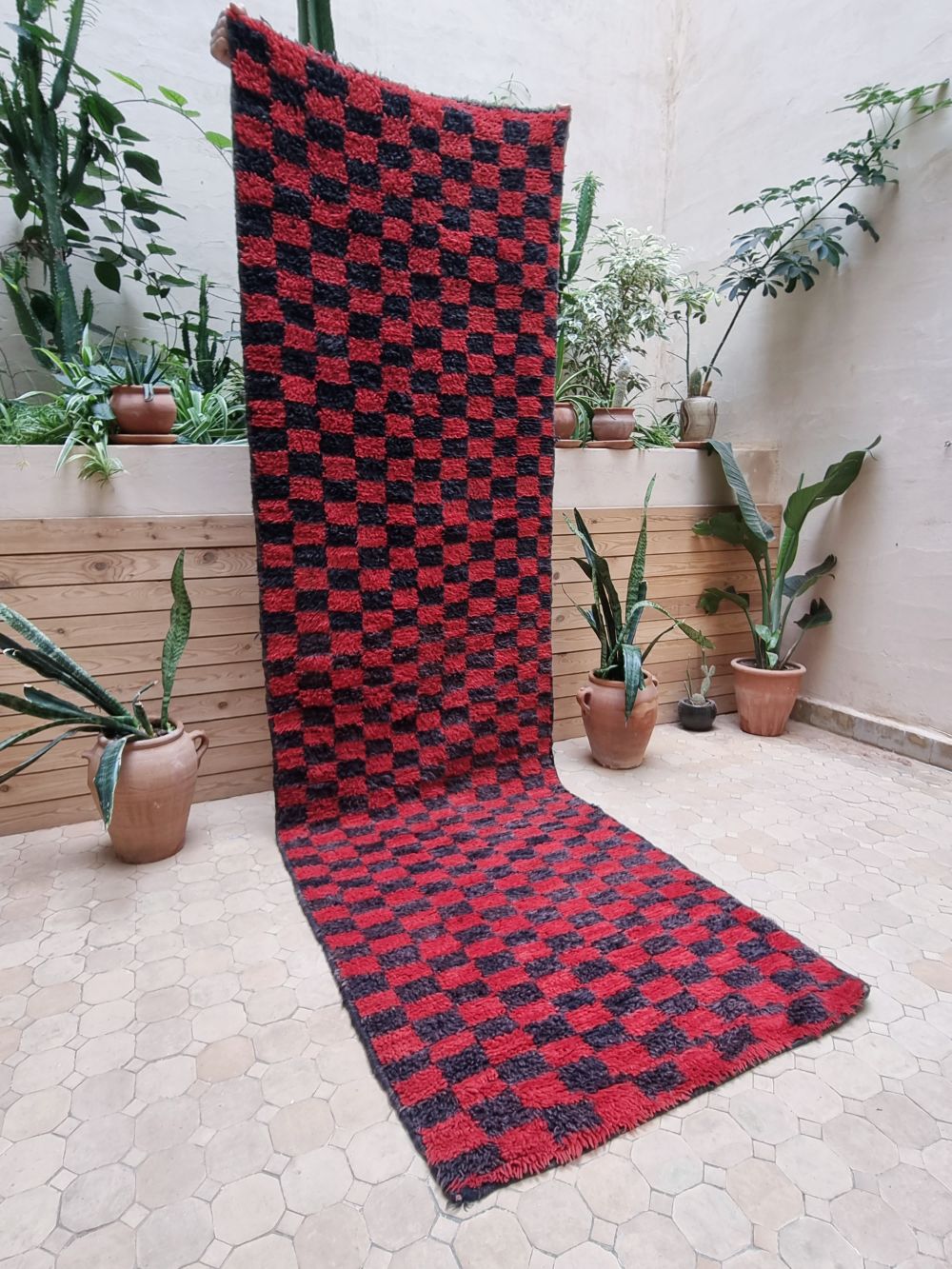 Marokkolainen ruudullinen vintage käytävämatto 305x95cm