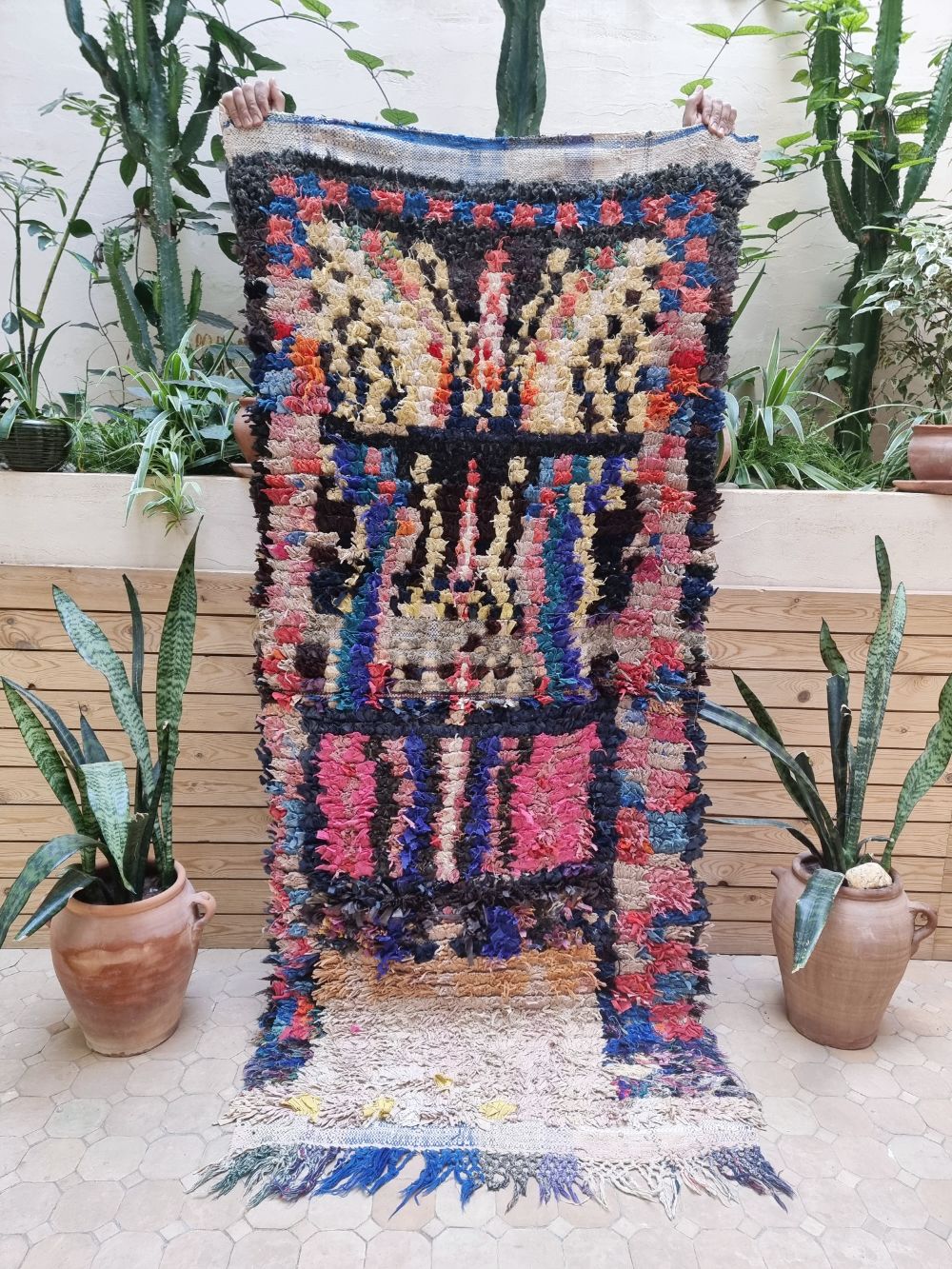 Marokkolainen vintage Boucherouite matto 200x90cm