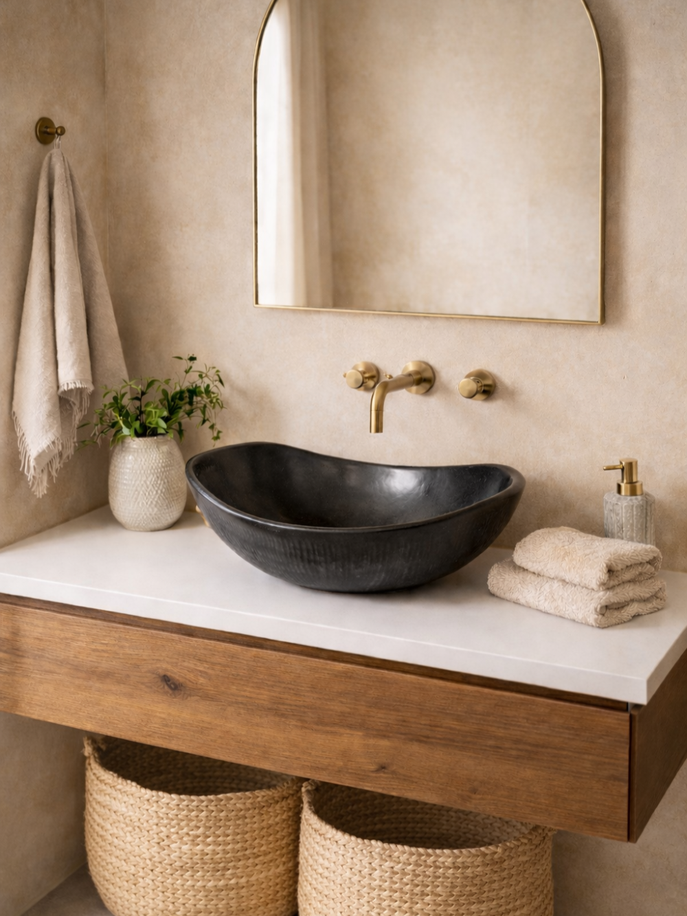 Moroccan Washbasin sink graphite grey Tadelakt