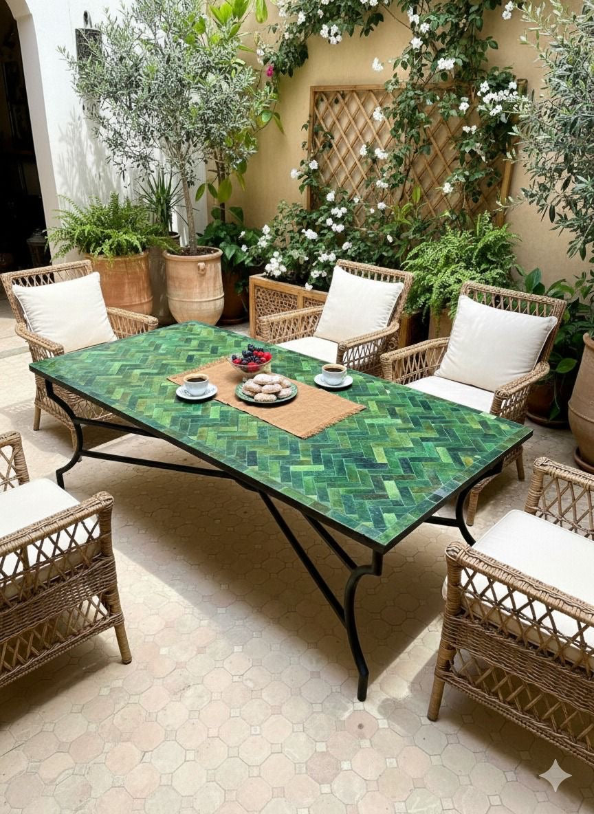 Zellige Rectangular Table: Tamegroute Green