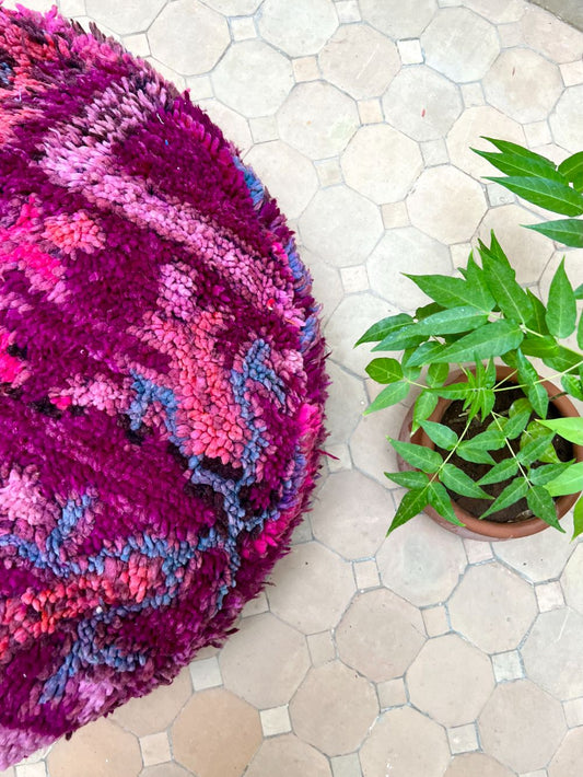 Moroccan Vintage Purple Round Pouf